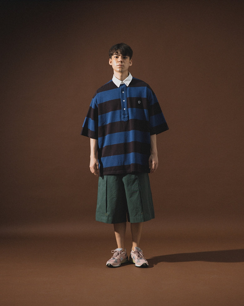 ANGLAN (アングラン) - [AG] Stripe Wappen PK Half Shirt – einz.jp