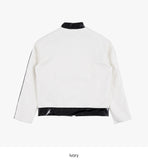 Neck snap button biker leather jacket