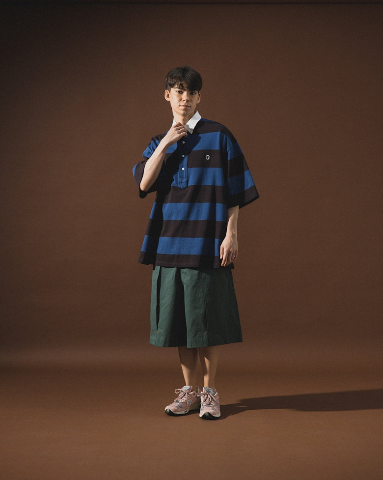 ANGLAN (アングラン) - [AG] Stripe Wappen PK Half Shirt – einz.jp