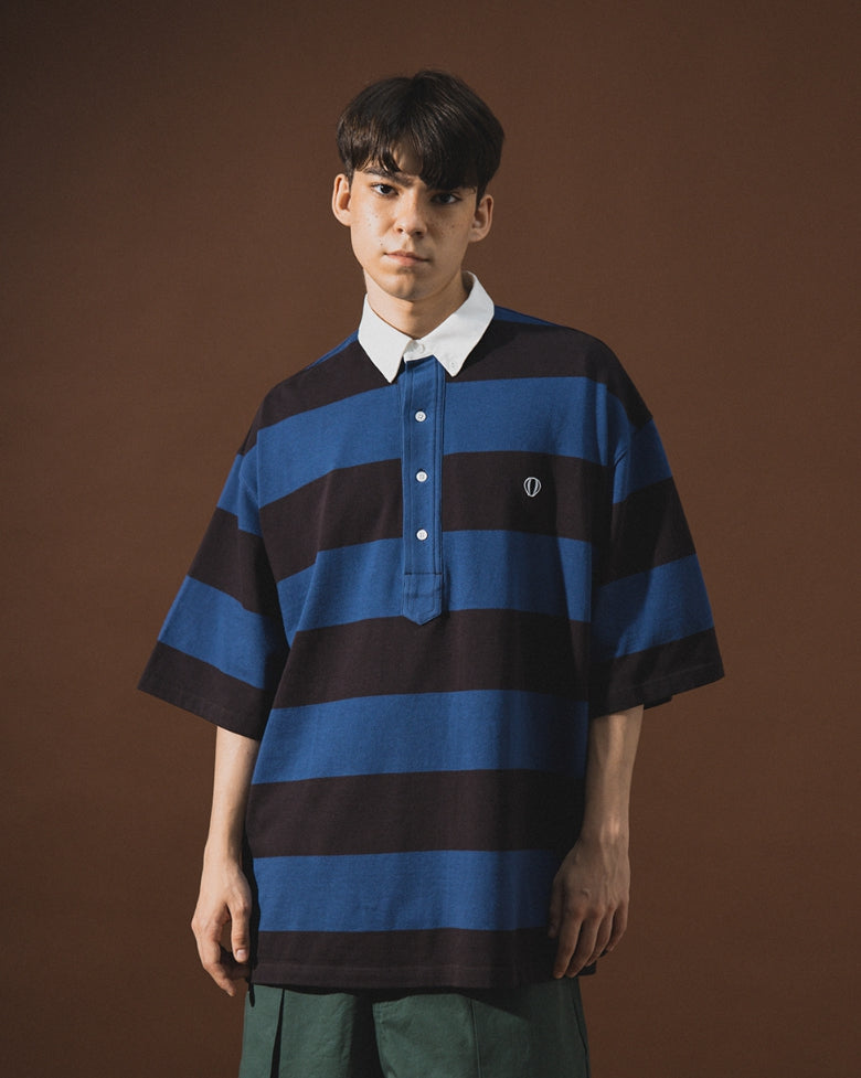 ANGLAN (アングラン) - [AG] Stripe Wappen PK Half Shirt – einz.jp