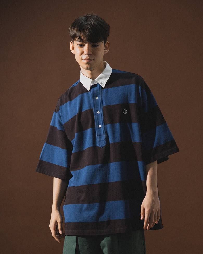 ANGLAN (アングラン) - [AG] Stripe Wappen PK Half Shirt – einz.jp