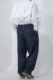 Belt Pin-Tuck Wide Denim Pants