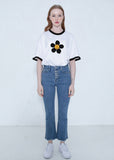 Big Flower Dot White Clip Ringer T-Shirt