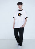 Big Flower Dot White Clip Ringer T-Shirt