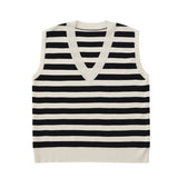 Stripe v-neck knit vest 001