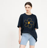 Big Flower Line Drawing Smile White Clip Tee