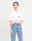 Rainbow Flower Embroidery White Clip Pique T-shirt
