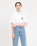 Green Apple Embroidery White Clip Pique T-shirt
