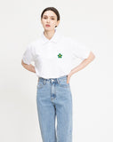 Green Flower Dot Embroidery Clip Pique T-shirt