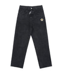 Flower Smile Embroidery Wide Denim Pants
