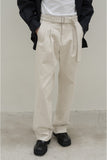 Ecru Cotton Belted Trousers