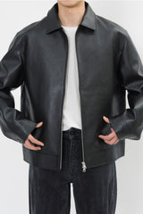 HI FI FNK(ハイファイファンク) - Plain Zipper Leather Jacket